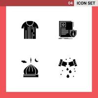 Solid Glyph Pack of 4 Universal Symbols of shirt medical t document mosque Editable Vector Design Elements