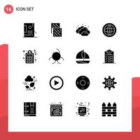 Group of 16 Solid Glyphs Signs and Symbols for support global future communication weather Editable Vector Design Elements