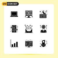 Pack of 9 Modern Solid Glyphs Signs and Symbols for Web Print Media such as address qa moon online answers Editable Vector Design Elements