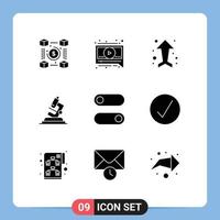 9 Universal Solid Glyph Signs Symbols of switch zoom arrow science lab Editable Vector Design Elements