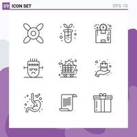 9 User Interface Outline Pack of modern Signs and Symbols of gear commerce package art halloween Editable Vector Design Elements