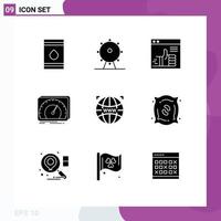 Group of 9 Solid Glyphs Signs and Symbols for test device sign dashboard support Editable Vector Design Elements