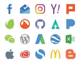 20 Social Media Icon Pack Including excel adwords github cms messenger vector