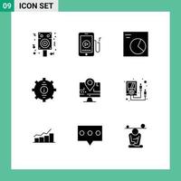 Group of 9 Modern Solid Glyphs Set for map support analytics service customer Editable Vector Design Elements