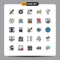 Modern Set of 25 Filled line Flat Colors and symbols such as usb digital marketing basket digital shopping Editable Vector Design Elements
