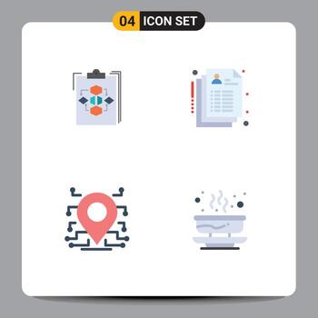 4 User Interface Flat Icon Pack of modern Signs and Symbols of clipboard medical flow workflow location Editable Vector Design Elements