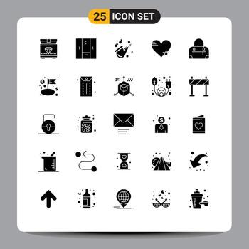 25 glifos sólidos universales establecidos para aplicaciones web y móviles bolsa como instrumento amor estrella elementos de diseño vectorial editables vector