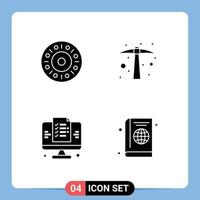 paquete de iconos vectoriales de stock de 4 signos y símbolos de línea para donut web herramienta de trabajo duro pasaporte elementos de diseño vectorial editables vector