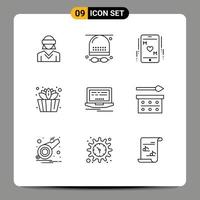 User Interface Pack of 9 Basic Outlines of laptop sauna glasses bucket mom Editable Vector Design Elements