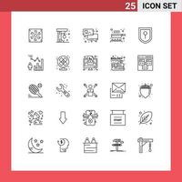 User Interface Pack of 25 Basic Lines of security kitchen play frying pan cook Editable Vector Design Elements