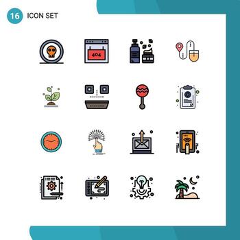 grupo de 16 líneas modernas rellenas de color plano establecidas para elementos de diseño de vectores creativos editables de loción de ratón de página de ubicación de computadora