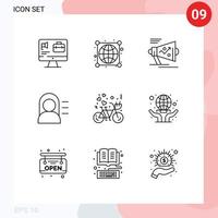 User Interface Pack of 9 Basic Outlines of couple miss marketing girl announce Editable Vector Design Elements