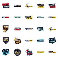 ahorra ahora 25 nuevos diseños tipográficos para una campaña de ahorro actualizada vector