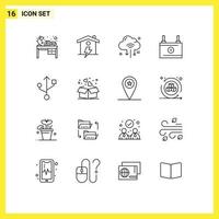 16 Thematic Vector Outlines and Editable Symbols of power battery power accumulator cloud Editable Vector Design Elements