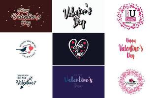 Happy Valentine's Day typography design with a heart-shaped wreath and a gradient color scheme vector