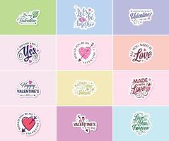 Celebrating Love on Valentine's Day with Beautiful Typography Stickers vector