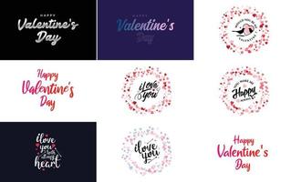 Happy Valentine's Day typography design with a heart-shaped balloon and a gradient color scheme vector