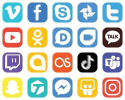 20 íconos de redes sociales para todas sus necesidades, como Google Allo. charla kakao. gorjeo. iconos de dúo de Google y odnoklassniki. elegante conjunto de iconos degradados vector