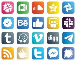 20 íconos de redes sociales de alta resolución como tumblr. compartir diapositivas. tencent iconos de facebook y behance. moderno y profesional vector