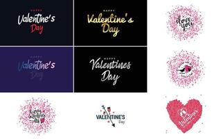 Happy Valentine's Day typography design with a watercolor texture and a heart-shaped wreath vector