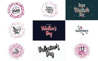 Happy Valentine's Day typography design with a heart-shaped balloon and a gradient color scheme vector