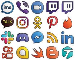 Filled Line Style Social Media Icon Package pinterest. video. meta and kakao talk 20 Versatile icons vector