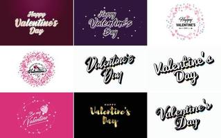 Happy Valentine's Day typography design with a watercolor texture and a heart-shaped wreath vector