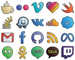 Filled Line Style Icon Collection music. soundcloud. swift. vk and overflow 20 Modern Social Media Icons vector