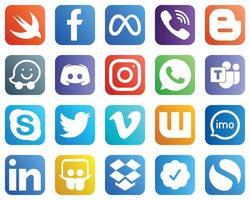 20 High Quality Social Media Icons such as meta. text and discord icons. Modern and high quality vector