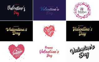 Happy Valentine's Day typography design with a heart-shaped wreath and a gradient color scheme vector