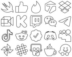 20 High-Quality Black Outline Social Media Icons such as tiktok. messenger. telegram and wechat icons. Fully editable and unique vector