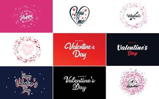 Happy Valentine's Day typography design with a watercolor texture and a heart-shaped wreath vector