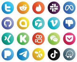 20 Essential Social Media Icons such as kuaishou. kickstarter. google allo. xing and dislike icons. Fully editable and unique vector