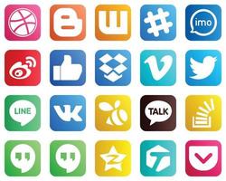 20 íconos profesionales de redes sociales como video. iconos de dropbox y facebook. totalmente personalizable y profesional vector