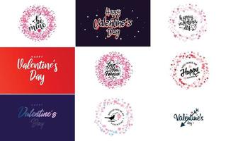 Happy Valentine's Day typography design with a heart-shaped balloon and a gradient color scheme vector