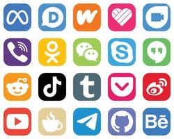 20 Social Media Icons for Every Platform such as tiktok. google hangouts. rakuten. chat and messenger icons. Unique Gradient Icon Set vector