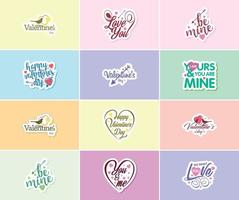 Heartfelt Typography Stickers for Valentine's Day vector