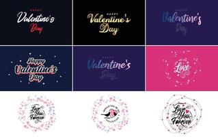 Happy Valentine's Day typography design with a heart-shaped wreath and a gradient color scheme vector