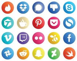 20 íconos populares de redes sociales como video. simple. iconos de chat y bolsillo. elegante y minimalista vector
