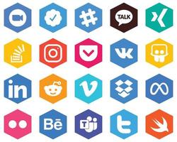 Hexagon Flat Color White Icon Pack slideshare. pocket. stockoverflow and instagram 20 Customizable Icons vector