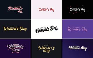 Pink Happy Women's Day typographical design elements set for greeting cards vector