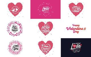 Happy Valentine's Day typography design with a watercolor texture and a heart-shaped wreath vector