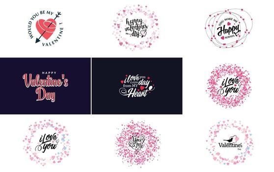 feliz diseño tipográfico del día de san valentín con un globo en forma de corazón y un esquema de color degradado vector