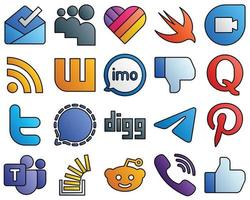 20 High-quality Social Media Icons tweet. question. imo. quora and dislike Filled Line Style Icon Bundle vector