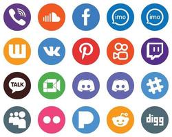 20 Fresh White Icons twitch. pinterest and vk Flat Circle Backgrounds vector