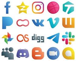 20 High Resolution Gradient Social Media Icons such as video. vk. women and peanut icons. Customizable and unique vector