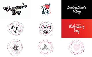 Happy Valentine's Day typography design with a heart-shaped wreath and a gradient color scheme vector