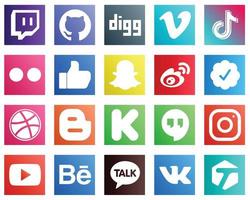 20 íconos de redes sociales de alta resolución como China. Weibo. China. Snapchat y me gusta iconos. alta calidad y creativo vector