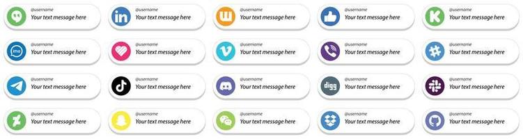 20 Customizable Social Media Follow Me Icons such as viber. imo. video and likee icons. Fully editable and versatile vector