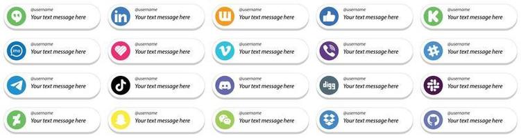 20 Customizable Social Media Follow Me Icons such as viber. imo. video and likee icons. Fully editable and versatile vector